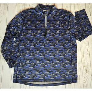 1764 Mens Camouflage Quarter Zip Pullover Shirt XL Blue Black Gray Athletic